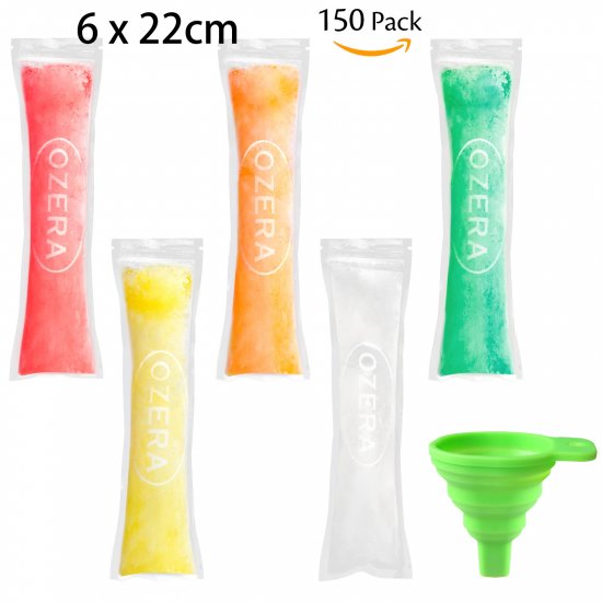 Ozera 150 Pack Popsicle Molds Bags, Disposable DIY Ice Pop Mold Bags for Gogurt, Ice Candy, Otter Pops or Freeze Pops. BPA Free and FDA Approved Popsicle Bags Maker - Comes With A Funnel - Click Image to Close