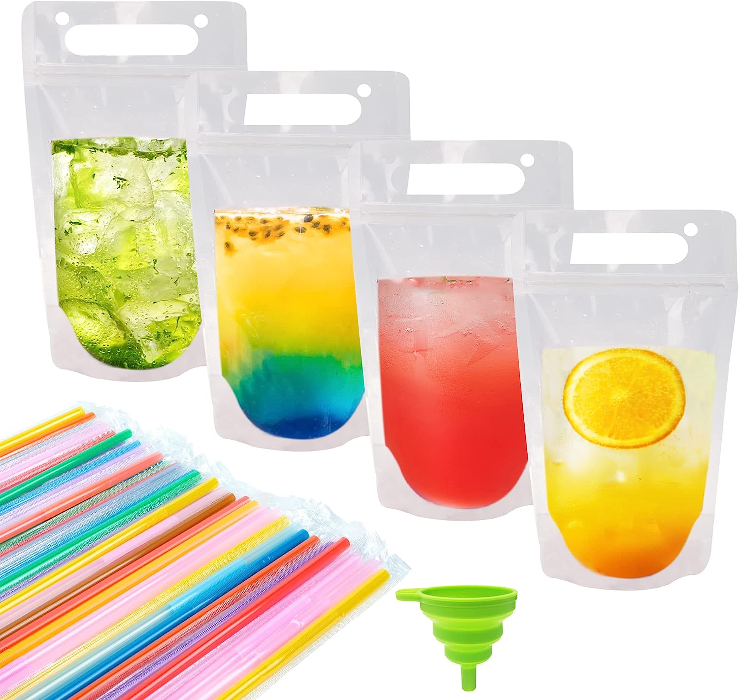 Ozera 100 Pcs Drink Pouches Juice Pouches for Adults with Straws Funnel for Cold & Hot Drinks